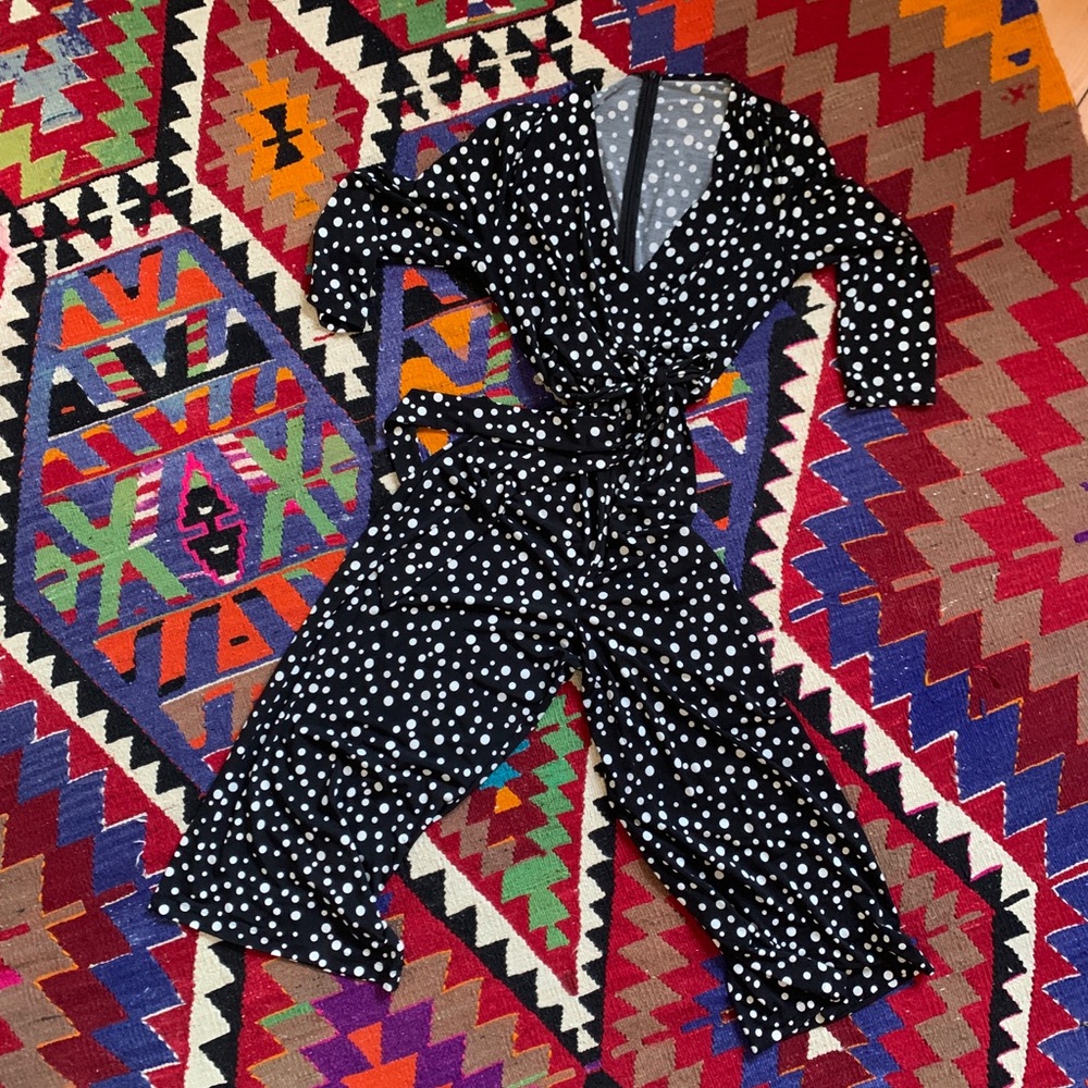 Stretch Jumpsuit Flattering Polka Dot Wide Leg Faux Wrap Full Coverage Romper